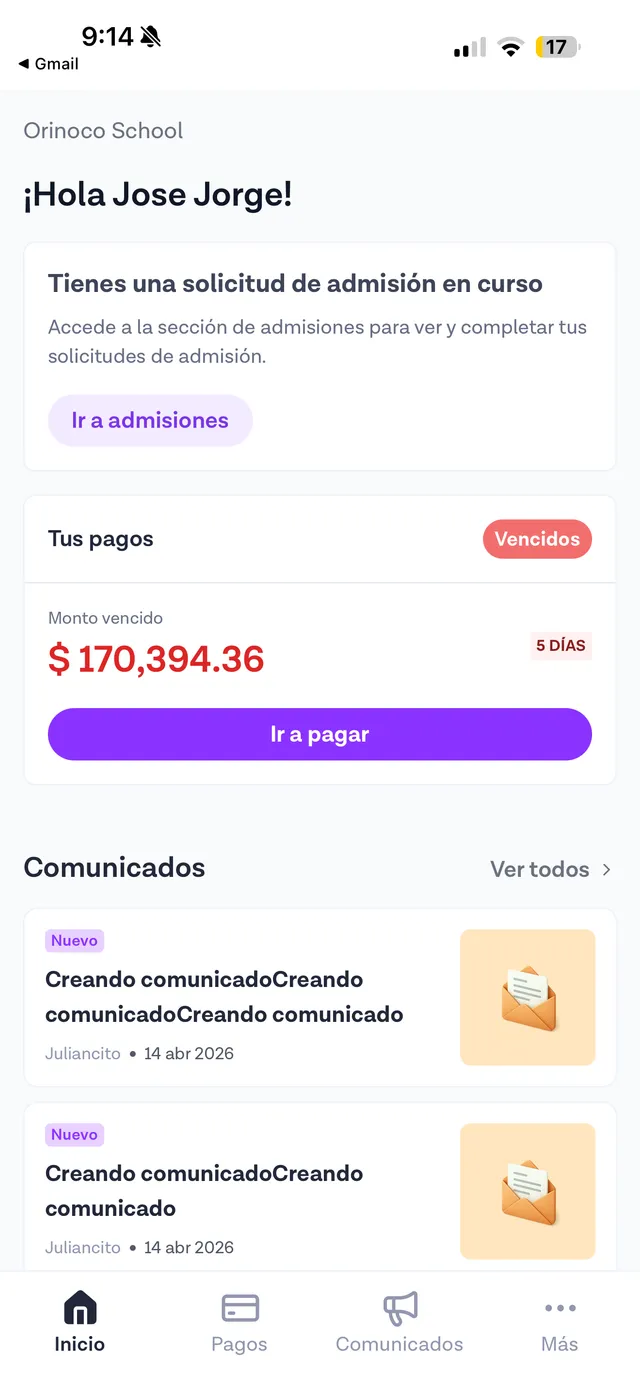 Pantalla de avisos a clientes por notificación push y WhatsApp